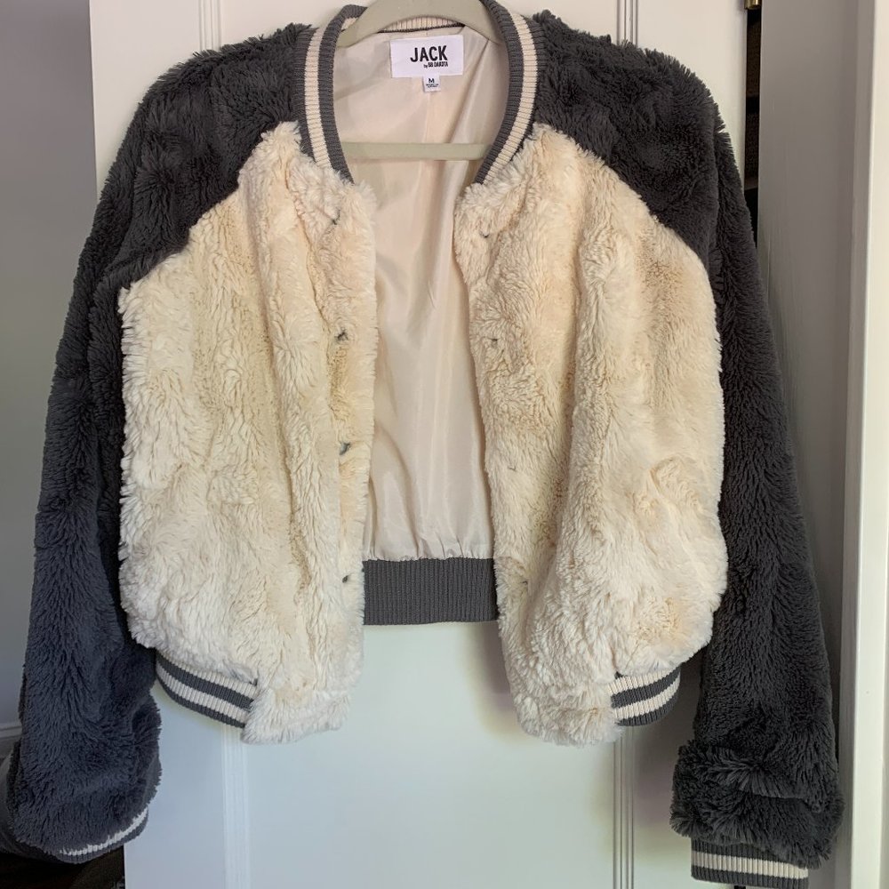 Jack BB Dakota Faux Fur Grey & Cream Bomber Jacket